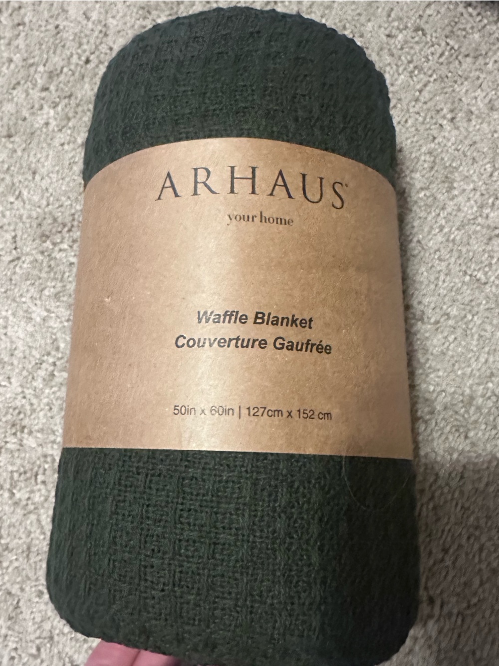Arhaus Dark Green Waffle Blanket - Cozy Throw